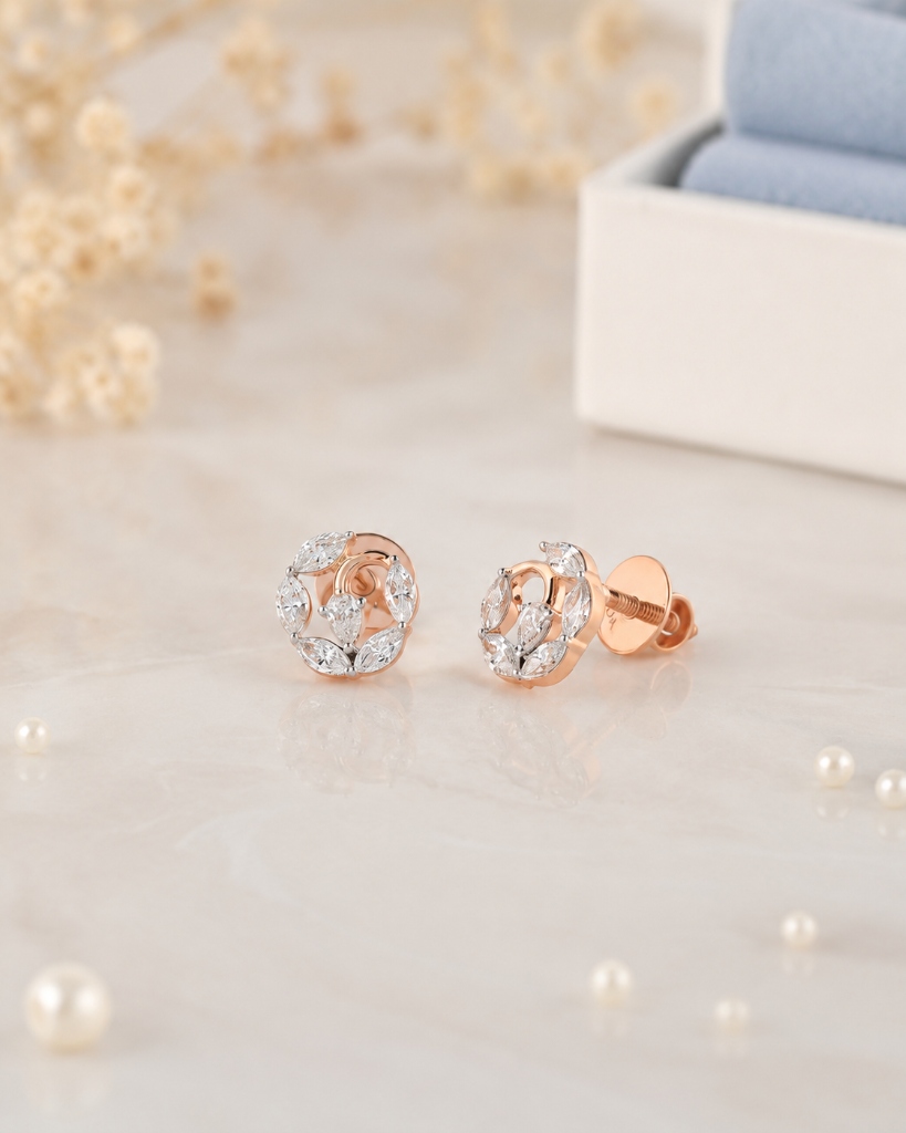 Aarvi marquise and round diamond stud earrings